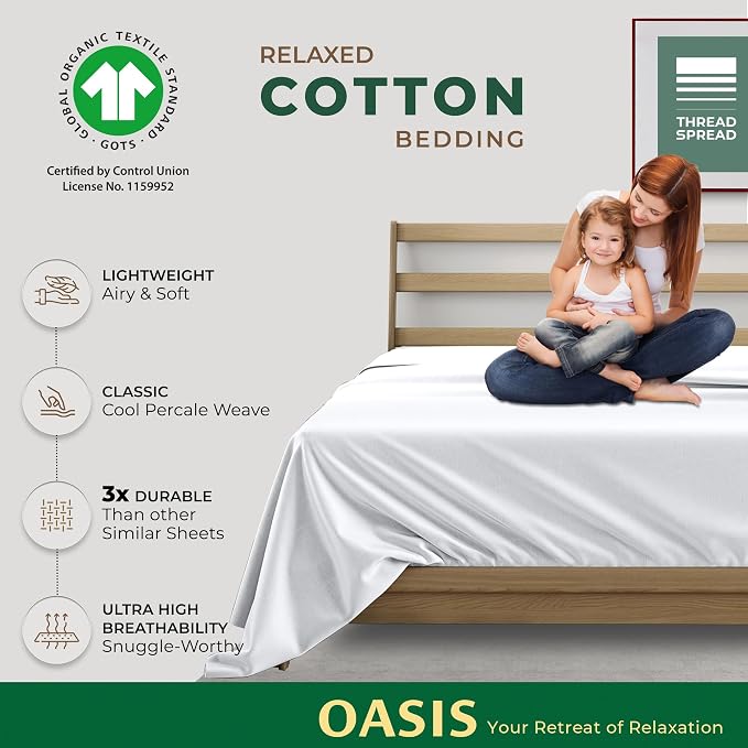 THREAD SPREAD 100% Organic Cotton Percale Flat Sheet California King Size - Image 2