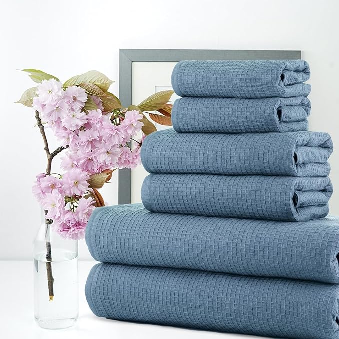 CASA COPENHAGEN Waffle 6Pcs 100% Egyptian Cotton Large Designer Towels Gift - Image 3
