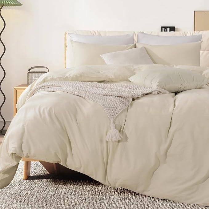 NEXHOME PRO Duvet Cover Set 100% Washed Cotton Full Size Linen Feel Textured - Image 3