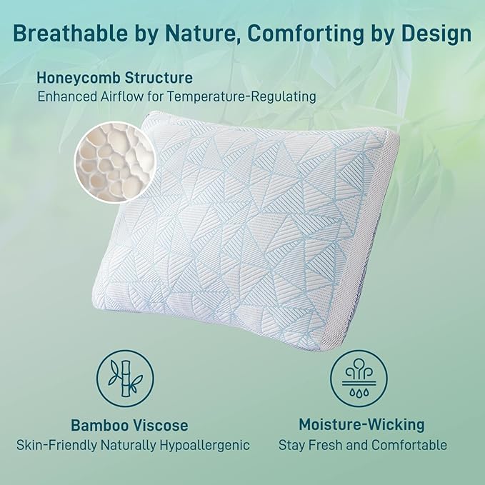 Cotelovo Shredded Memory Foam Cooling Soft Bamboo Viscose Pillows Adjustable - Image 4