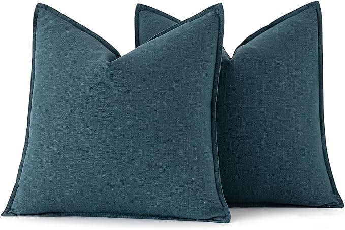 MIULEE Decorative Linen Euro Sham Pillow Covers 26x26 Blue ​Boho Farmhouse​ - Image 6