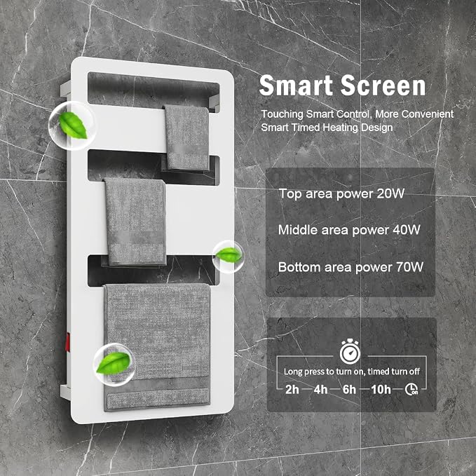 Towel Warmer with Timer for Bathroom, Heated Towel Rack Wall Mounted, Electric - Image 4