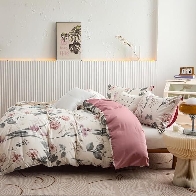 OAITE Duvet Cover Set Twin Size Floral Pattern 600 Thread Count Ultra Soft 100% - Image 5