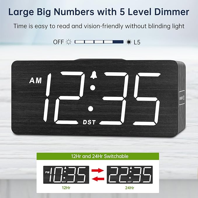 DreamSky Wooden Digital Alarm Clock - Image 5