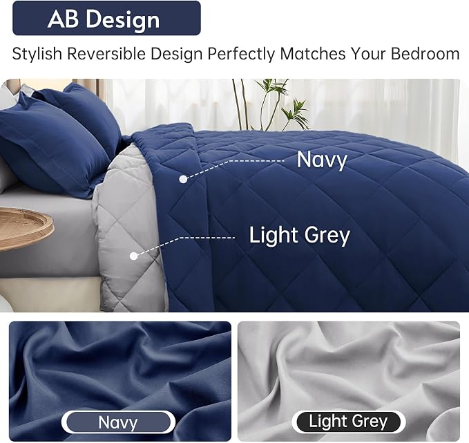 MUXHOMO 7 Pieces Oversized Queen Comforter Set, Reversible Bed in a Bag - Image 3