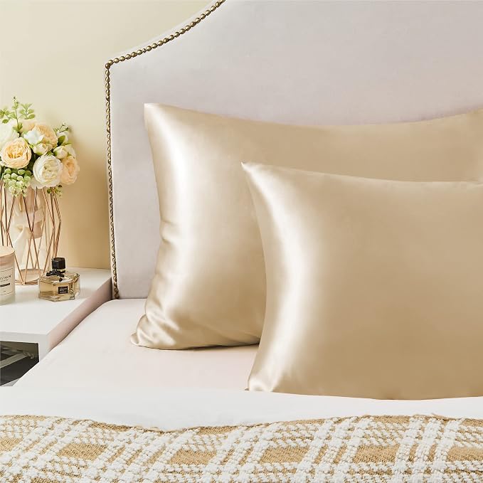 BEDELITE Satin Pillowcase with Zipper 2 Pack, Champagne Pillow Cases Standard - Image 6