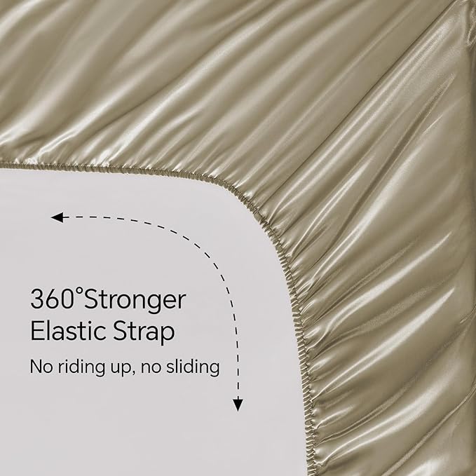 BEDELITE Satin Sheets Queen Size Bed Set, Luxury Soft Taupe Silky Sheets - Image 5