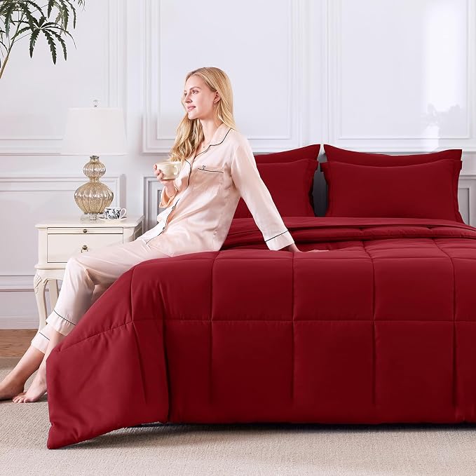 CozyLux King Size Comforter Set Dark Red - Image 8