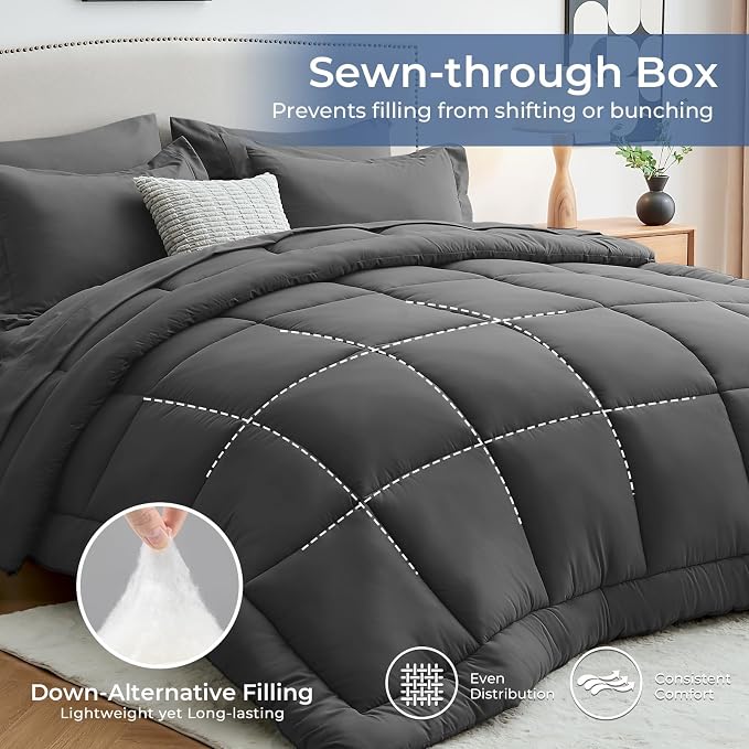 Sasttie California King Comforter Set, 7 Pieces Cal King Bed in a Bag, Complete - Image 3