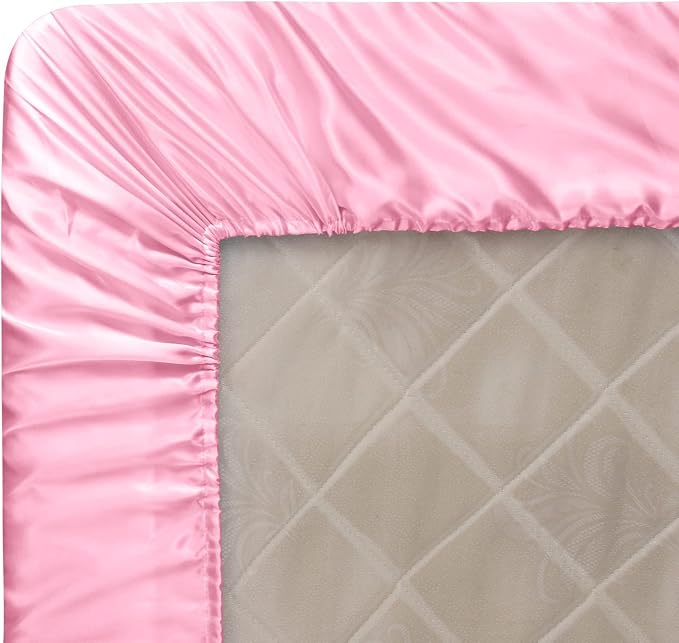 Homiest Pink Satin Fitted Sheet King Size, Deep Pocket, Luxury & Ultra Soft - Image 6