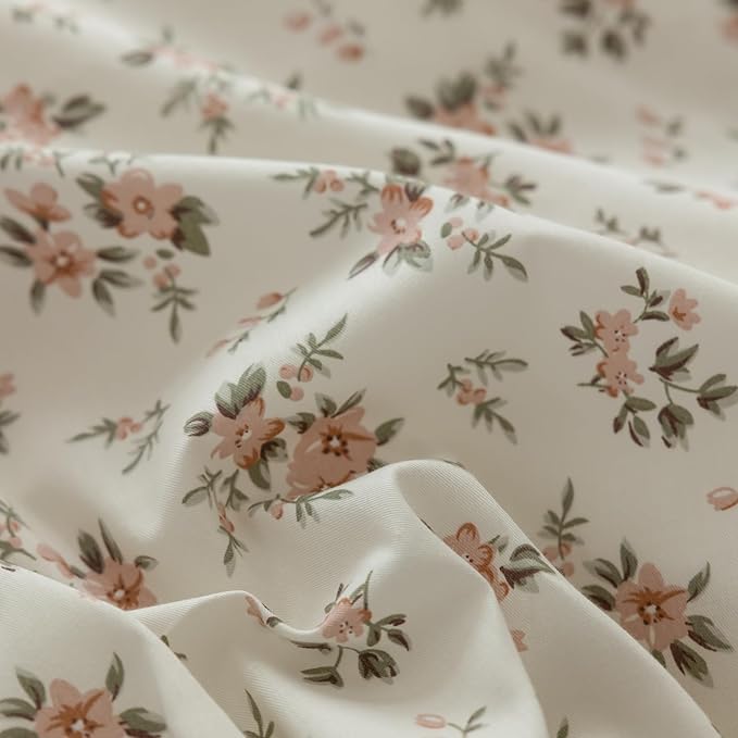 mixinni Vintage Style Girls Pale Pink Flower Pattern Duvet Cover Queen Soft - Image 4