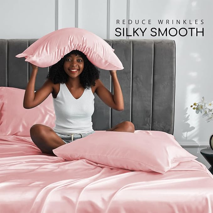 MR&HM Satin Bed Sheets, Queen Size Sheets Set - Image 3
