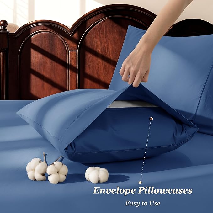 LBRO2M 100% Cotton Sheets Set Deep Pocket 24", 1000 Thread Count California - Image 6