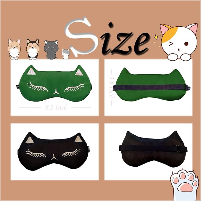 Cute Cat Sleep Mask for Kids, 2 Pack Silk Sleeping Eye Cover Adjustable Mask - Image 2