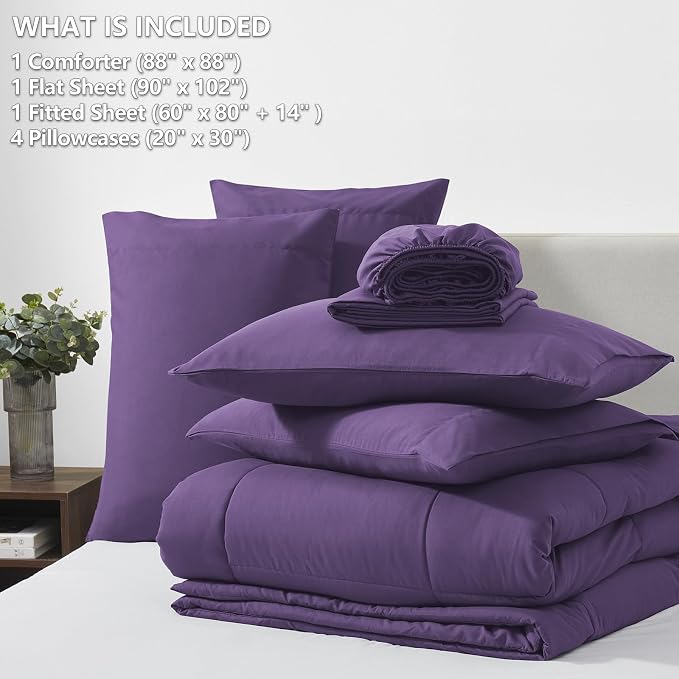 CozyLux Queen Comforter Set Purple, 7 Pieces Bed in a Bag, All Season Bedding - Image 6