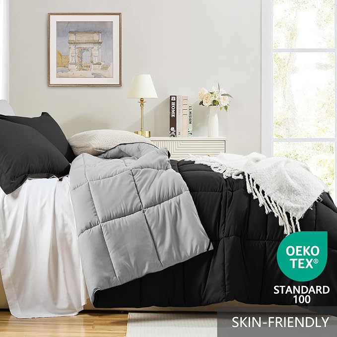 Homelike Moment Oversized Queen Comforter Set Black, Lightweight Reversible - Image 3