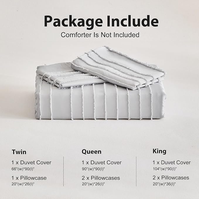 WARMDERN King Boho Duvet Cover Set, Light Grey Striped Microfiber 3pcs Bedding - Image 6