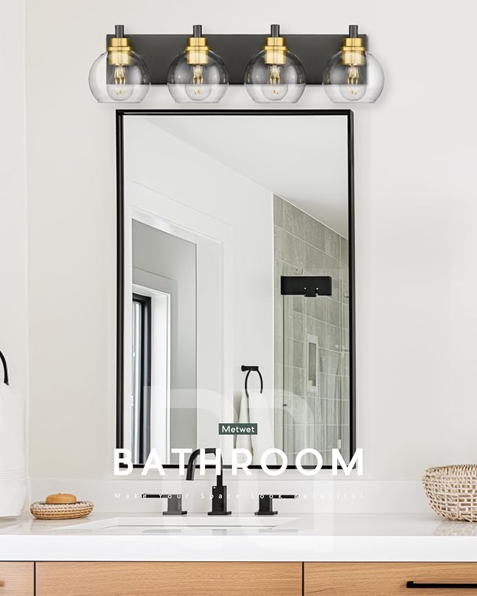 Bathroom Light Fixtures, 4-Light Black and Gold Bathroom Vanity Light, 26 Inch - Image 5