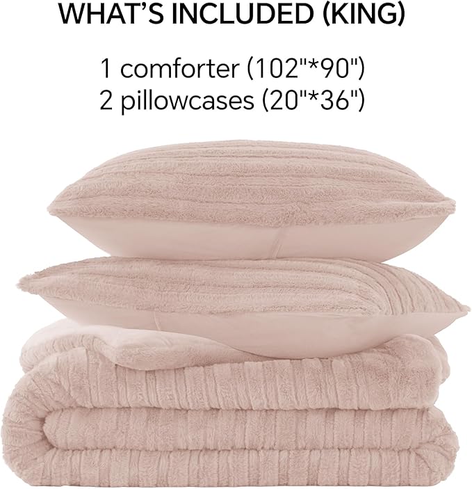 BEDELITE Fleece King Comforter Set -Super Soft & Warm Fluffy Pink Faux Fur - Image 7
