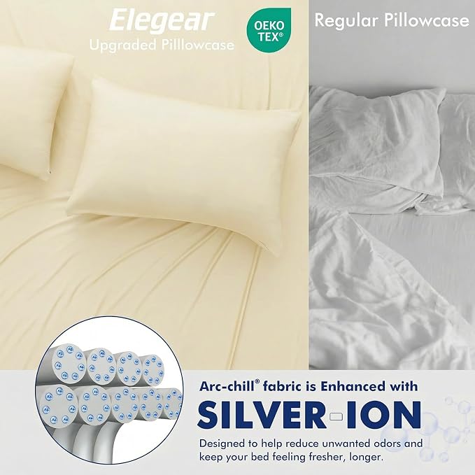 Elegear Cooling Pillow Cases for Hot Sleepers, Clean Fabric Silver Infused - Image 3