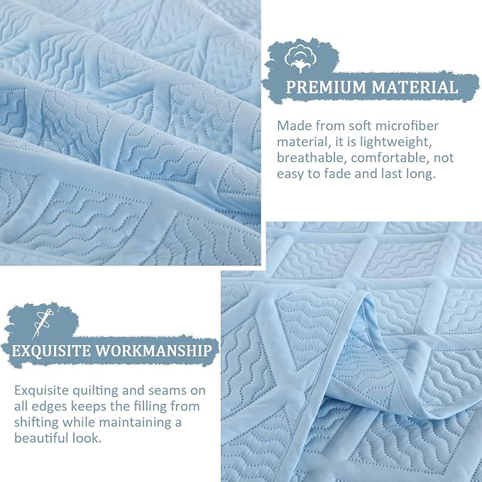Yiran Ash Blue Quilt Set Queen Size, 3 Piece Reversible Bedspreads Bedding Set - Image 6