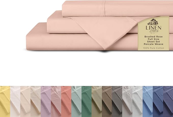 Linen Home 100% Cotton Percale Sheets Full Size, Brushed Rose, Deep Pocket by LINENHOME
