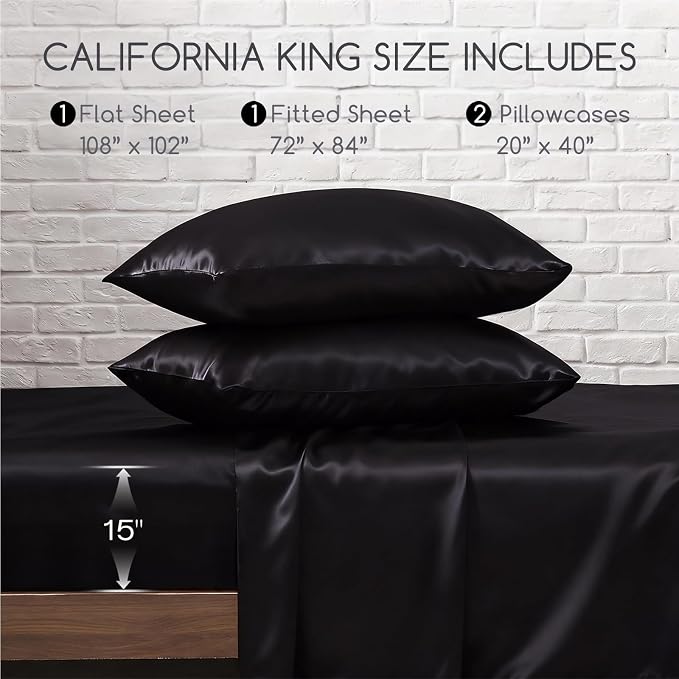 MR&HM Satin Bed Sheets, California King Size Sheets Set - Image 7