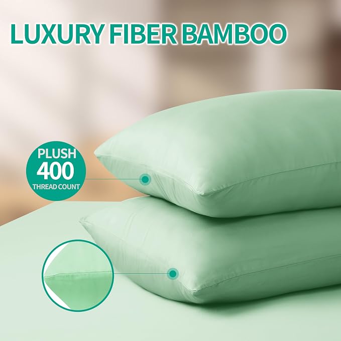 Bamboo Viscose Zippered Pillow Cases Standard Size Set of 2, 400 Thread Count - Image 3