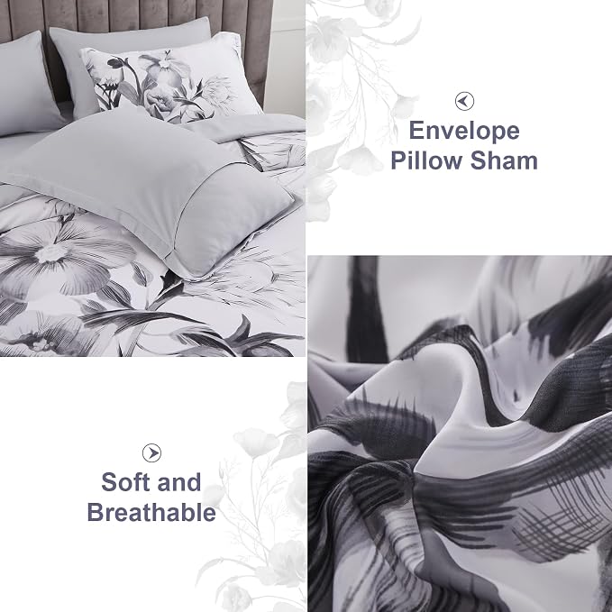 Luxudecor Floral Comforter Set King Size 7 Piece, Elegant Ink Comforter Bedding - Image 4