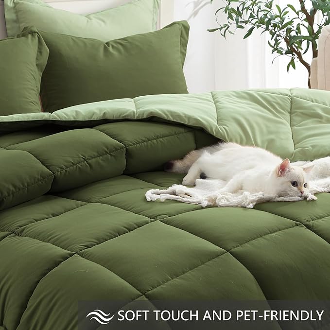 Homelike Moment King Size Comforter Set Olive Green, Lightweight Comforter Sets - Image 4