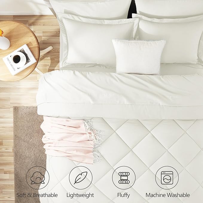 CozyLux King Size Comforter Set Ivory - Image 2