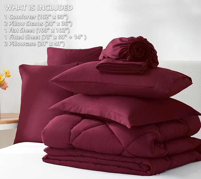 CozyLux King Size Comforter Set Burgundy - Image 6