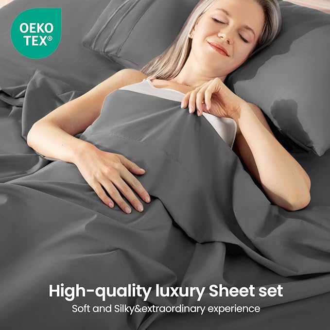 ROSE&RISY Dark Grey Soft Twin Sheet Set, 3 Pieces Bedding Sheets Sets, - Image 2