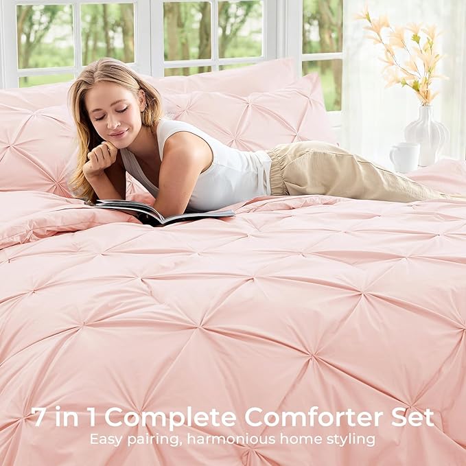 Sasttie Twin Comforter Set, 5-Piece Bed in a Bag, Pintuck Bedding Sets - Image 6