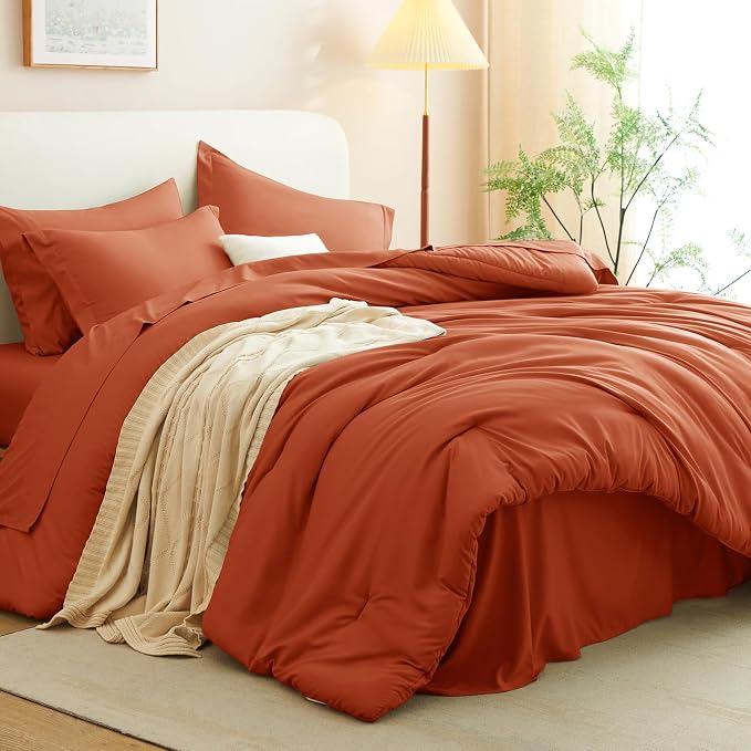 CozyLux Queen Comforter Set Burnt Orange, 7 Pieces Bed in a Bag Queen Size - Image 7