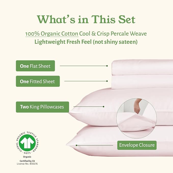 California Design Den 100% Organic Cotton Sheets King Size Deep Pocket Set - Image 4