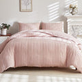 WARMDERN Pink Striped Duvet Cover Set, Boho Textured Tufted Bedding, 2 Piece by WARMDERN