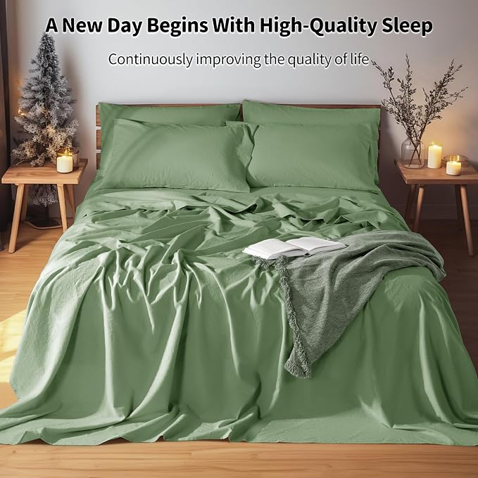 LBRO2M 100% Pure Linen Sheet Set Deep Pocket Up to 16" Bed Sheets Sets - Image 6