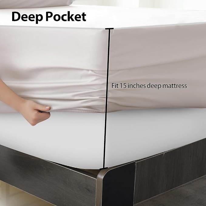 Twin XL Size Fitted Sheet Only Light Beige, 100% Egyptian Cotton 600 Thread - Image 5
