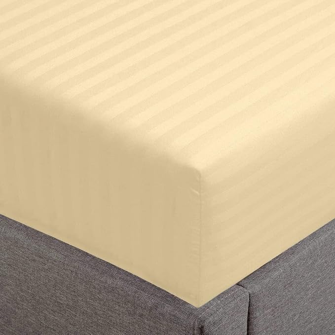 Feather & Stitch 1 Piece Fitted Sheet Full Size, 100% Cotton Damask Sateen Weave by FEATHERSTITCHNEWYORK
