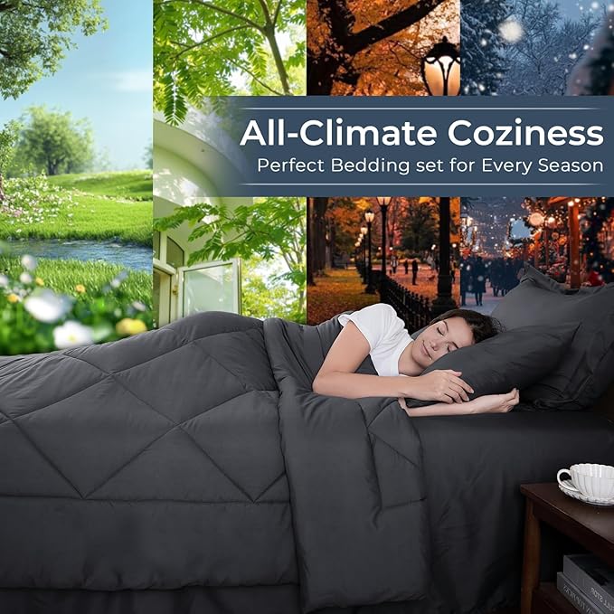 HEVUMYI 120x98 Oversized King Comforter Set Dark Grey- 7-Piece All Season Bed - Image 3