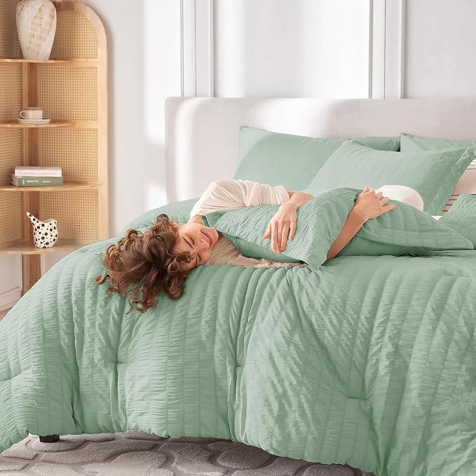 MUXHOMO 5 Pieces Twin XL Comforter Set, Seersucker Bed in a Bag Twin XL Size - Image 7