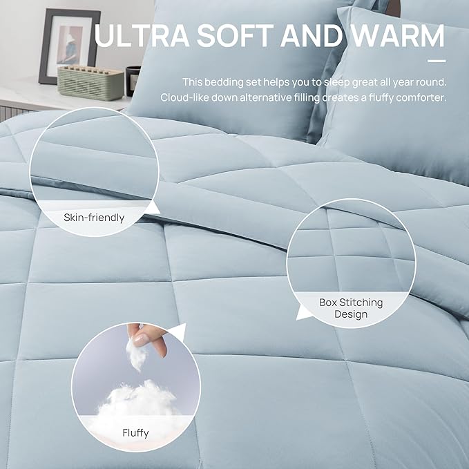 Love's cabin Twin XL Comforter Set Light Blue, 5 Pieces Twin XL Bed in a Bag - Image 5