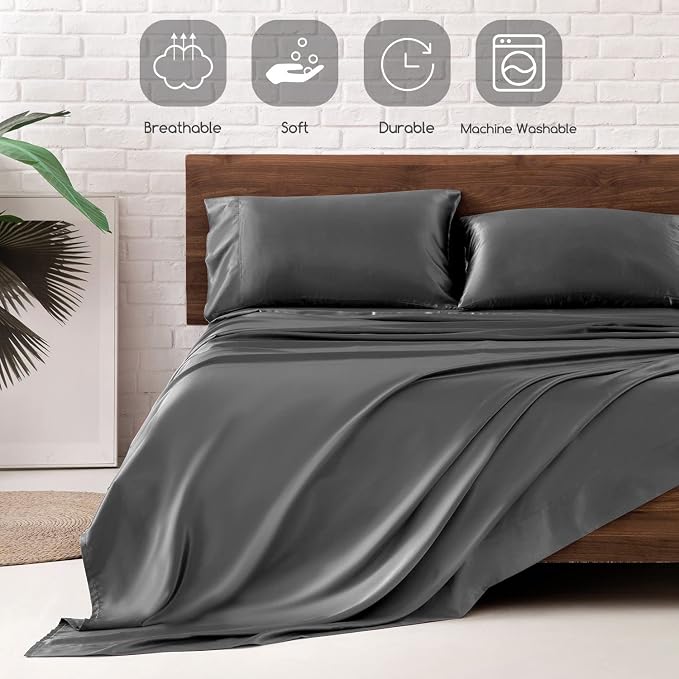 MR&HM Satin Bed Sheets, California King Size Sheets Set - Image 5