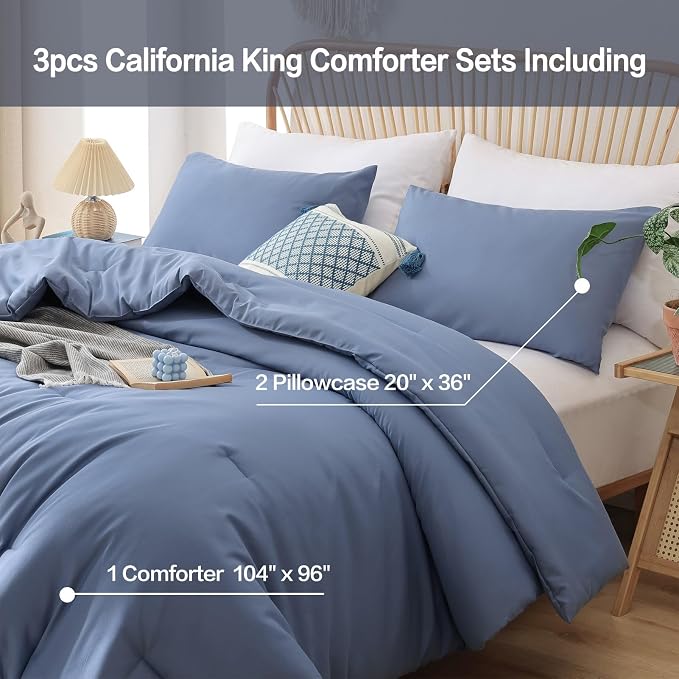 ROSGONIA California King Comforter Set Slate Blue - Image 3