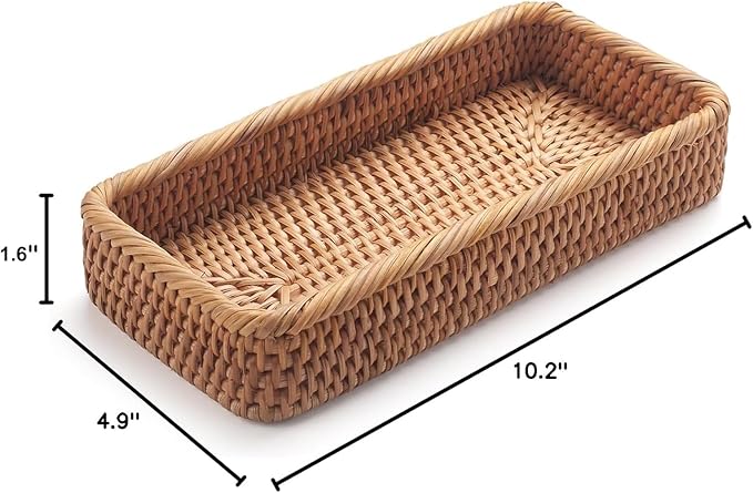 Rattan Bathroom Vanity Trays Toilet Tank Baskets Long Narrow Hand Towel Storage - Image 2