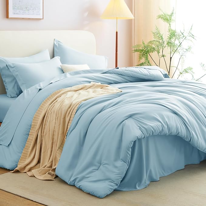 CozyLux King Size Comforter Set Light Blue, 7 Pieces Bed in a Bag King - Image 7