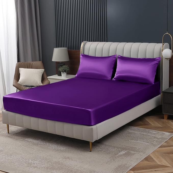 Homiest Purple Satin Fitted Sheet by Homiest
