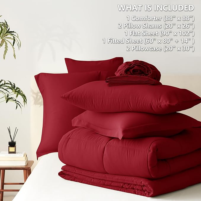 CozyLux Queen Comforter Set Dark Red - Image 5