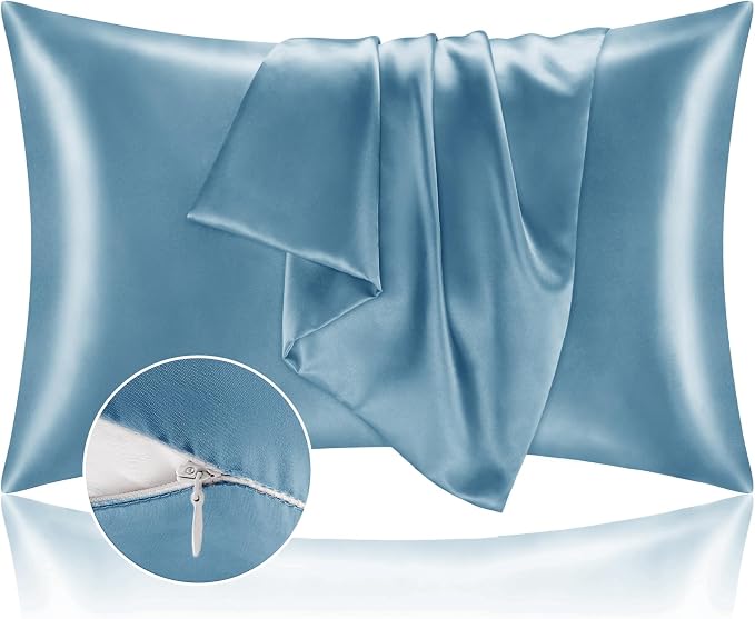 BEDELITE Satin Pillowcase with Zipper 2 Pack, Airy Blue Pillow Cases Standard - Image 7